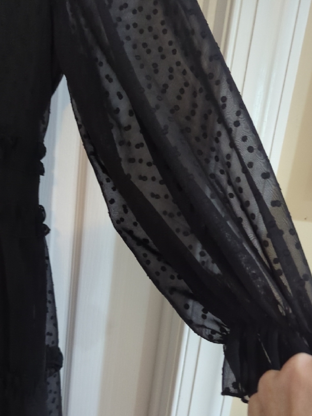 Black Ruffled V-Neck Sheer Sleeve Dress XL - Picture 5 of 8